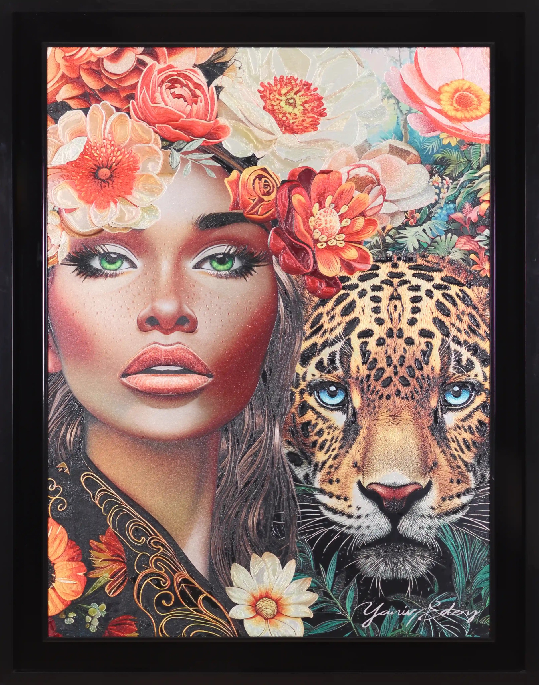 Jaguar and woman green eyes — Yaniv Edery